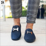 Moassin En Cuir Bleu